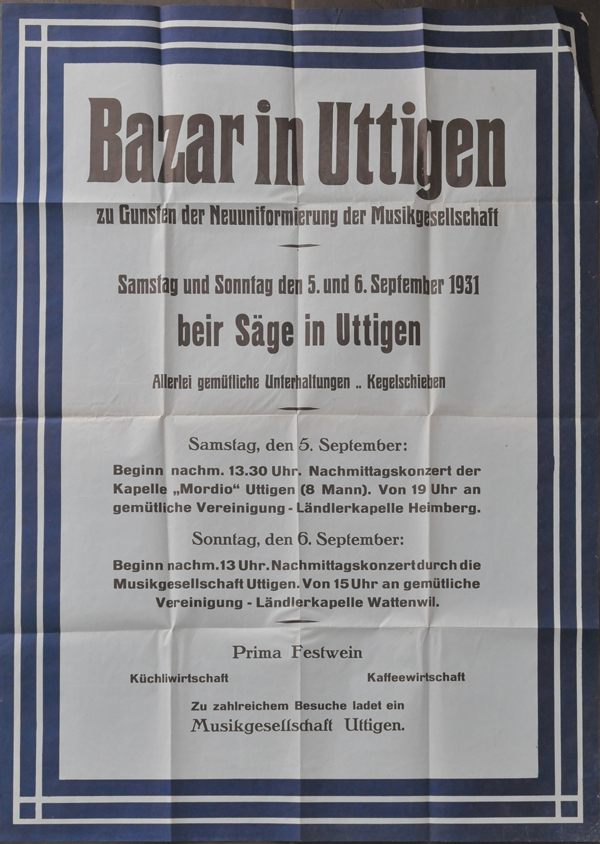 1931.09.05 Plakat   Bazar in Uttigen