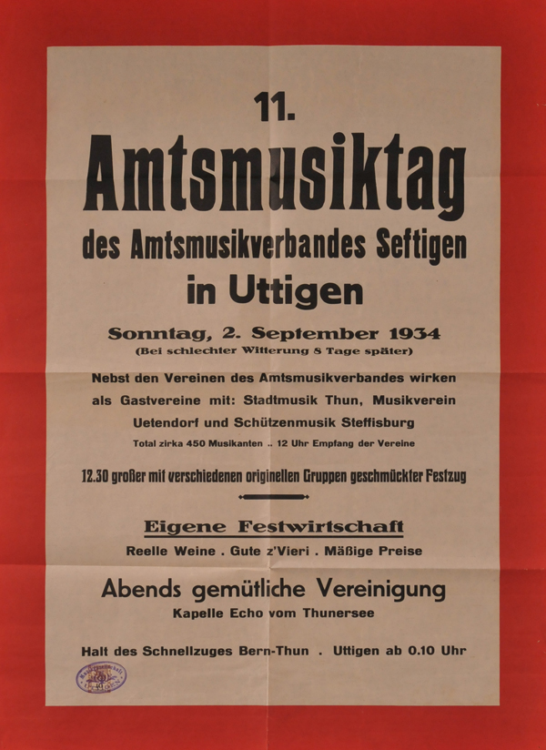1934.09.02 Plakat   11. Amtsmusiktag AMVS in Uttigen
