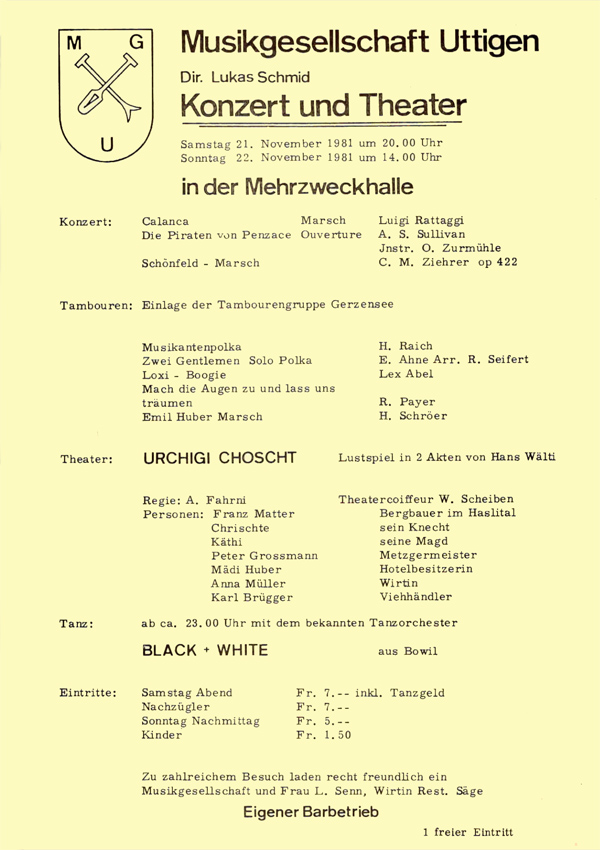 1981.11.21 Flyer Konzert und Theater