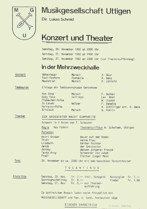 1982.11.20 Flyer Konzert und Theater