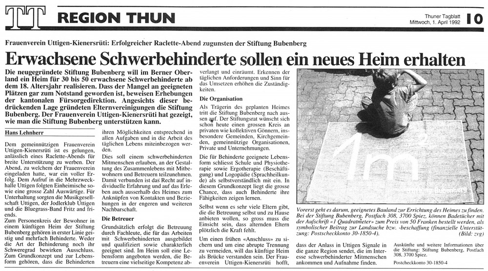 Thuner Tagblatt, Band 116, Nummer 77, 1. April 1992