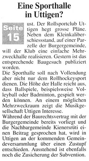 Thuner Tagblatt, Band 118, Nummer 127, 3. Juni 1994   Frontseite