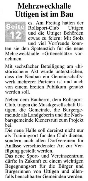 Thuner Tagblatt, Band 118, Nummer 200, 29. August 1994   Frontseite
