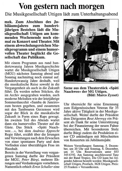 Thuner Tagblatt, Band 122, Nummer 280, 1. Dezember 1998