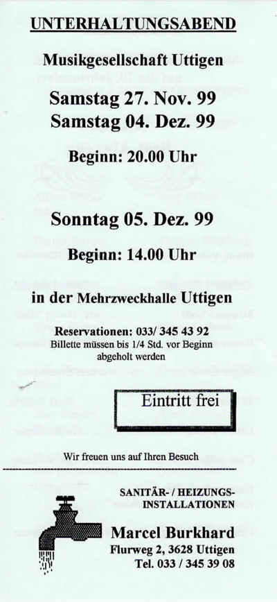 1999.11.27 Programm Unterhaltungskonzert