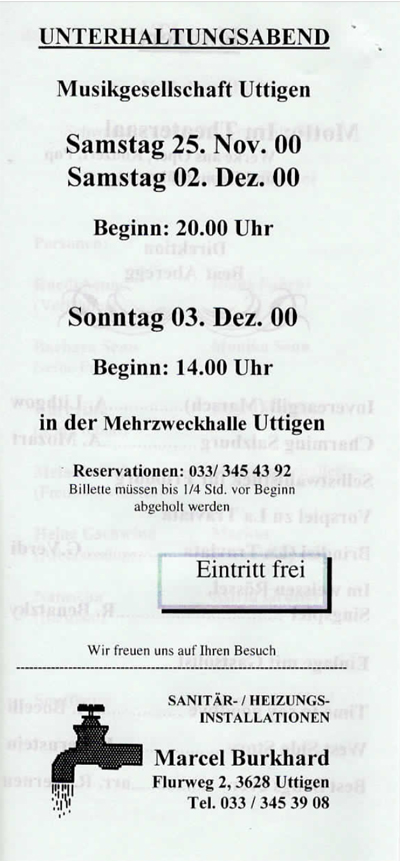 2000.11.25 Programm Unterhaltungskonzert